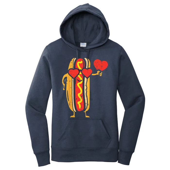 Heart Hot Dog Cute Sausage Bun Valentines Day Food Lover Women's Pullover Hoodie