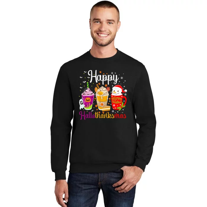 Happy Hallothanksmas Drinks Halloween Thanksgiving Christmas Sweatshirt