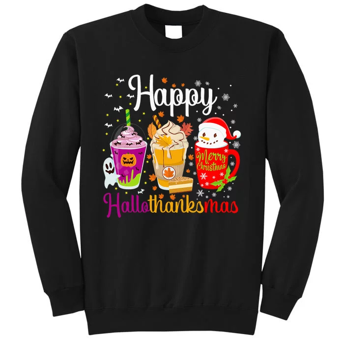 Happy Hallothanksmas Drinks Halloween Thanksgiving Christmas Sweatshirt