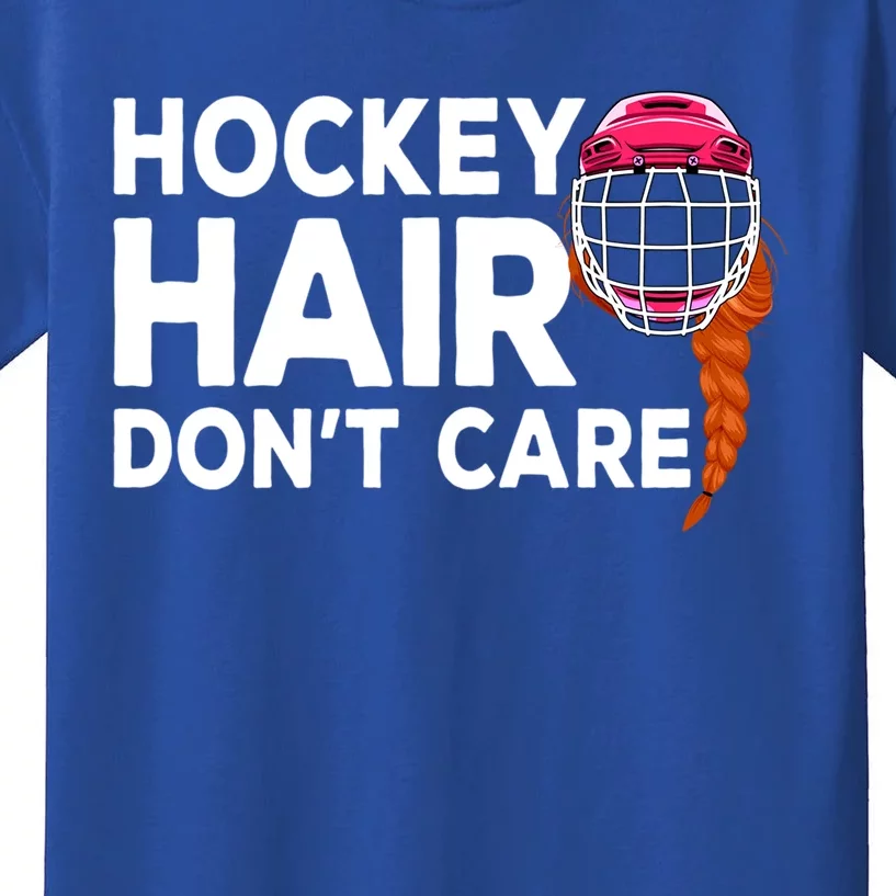 Hockey Hair Dont Care Funny Ice Puck Player Meaningful Gift Kids T-Shirt