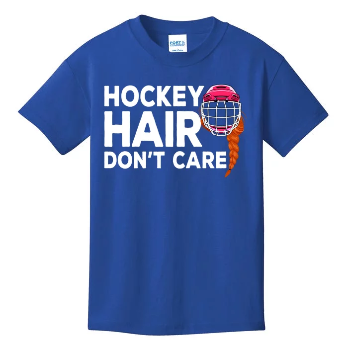 Hockey Hair Dont Care Funny Ice Puck Player Meaningful Gift Kids T-Shirt