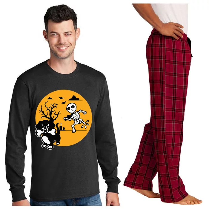 Hilarious Halloween Dachshund Skeleton Costume Long Sleeve Pajama Set