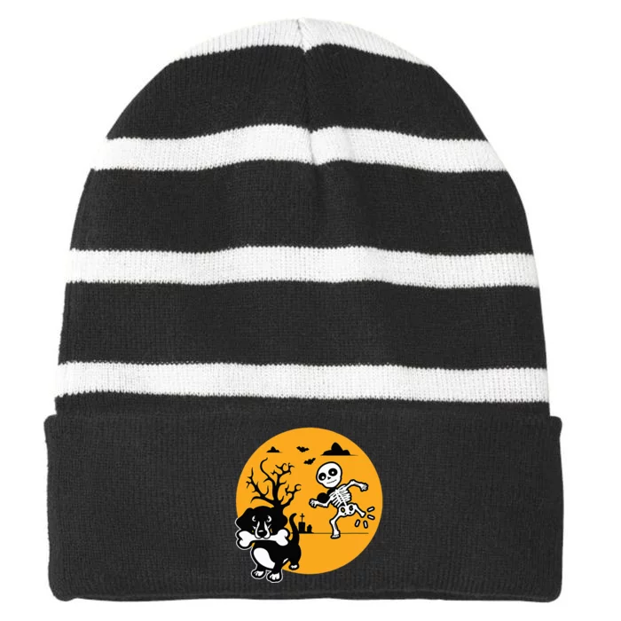 Hilarious Halloween Dachshund Skeleton Costume Striped Beanie with Solid Band