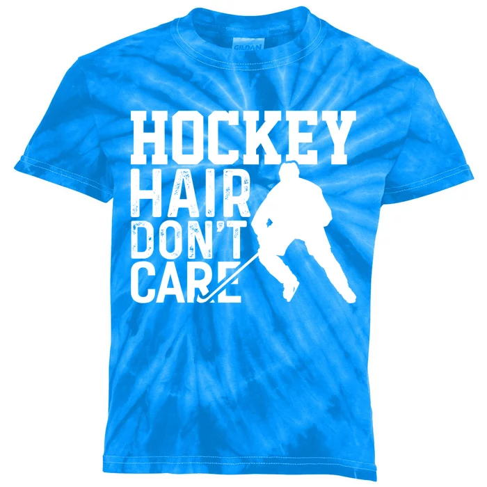 Hockey Hair Dont Care Hockey Player Gift Kids Tie-Dye T-Shirt