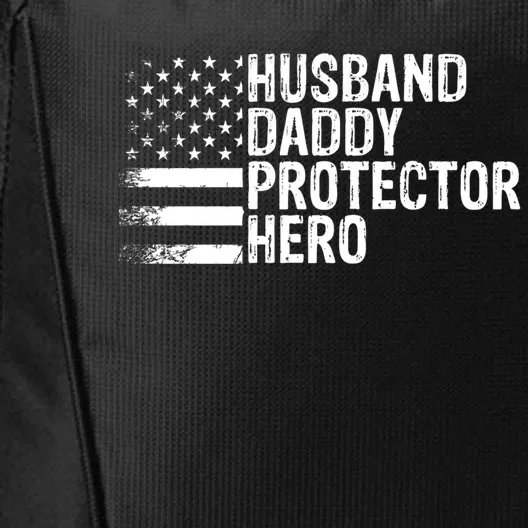 Humor Husband Daddy Protector Hero Happy Fathers Day Flag Gift City Backpack