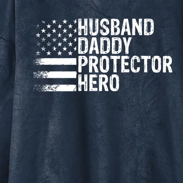 Humor Husband Daddy Protector Hero Happy Fathers Day Flag Gift Hooded Wearable Blanket