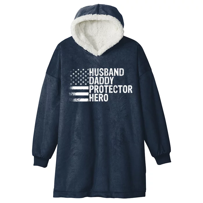 Humor Husband Daddy Protector Hero Happy Fathers Day Flag Gift Hooded Wearable Blanket