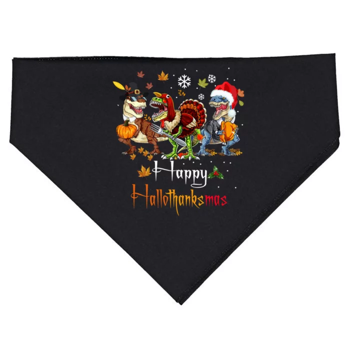 Happy Hallothanksmas Dinosaurs T Rex Turkey Costume Gift USA-Made Doggie Bandana