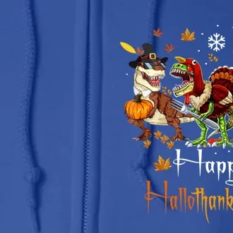 Happy Hallothanksmas Dinosaurs T Rex Turkey Costume Gift Full Zip Hoodie