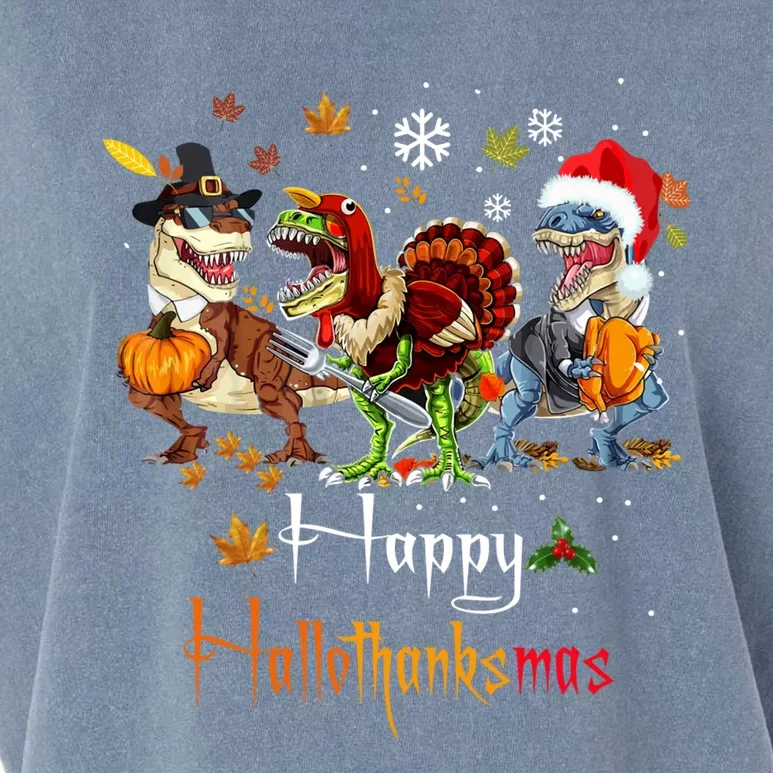 Happy Hallothanksmas Dinosaurs T Rex Turkey Costume Gift Garment-Dyed Women's Muscle Tee