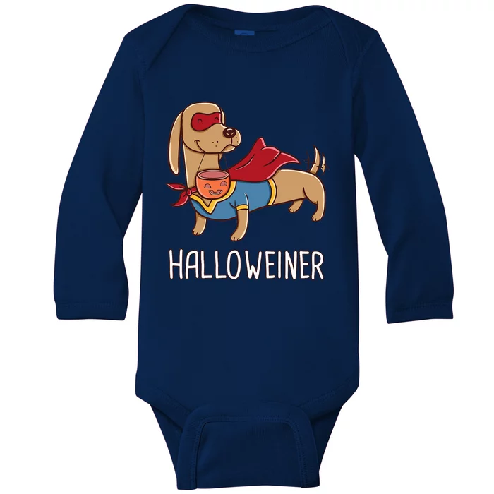 Happy Halloweiner Dachshund Sausage Weiner Dog Halloween Baby Long Sleeve Bodysuit