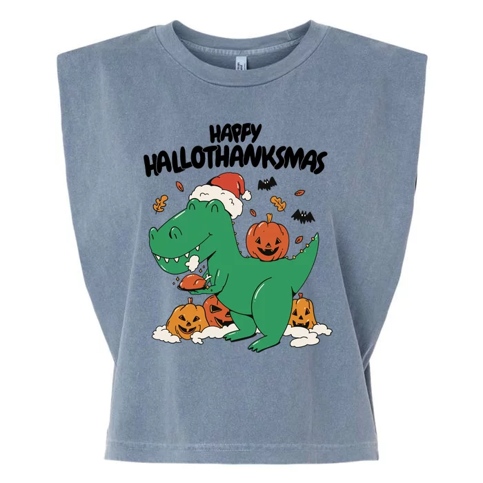 Happy Hallothanksmas Dinosaur Holiday Garment-Dyed Women's Muscle Tee