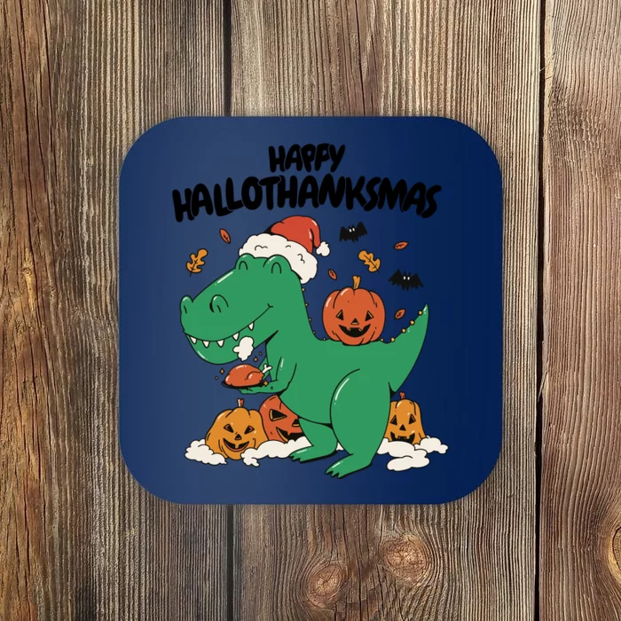 Happy Hallothanksmas Dinosaur Holiday Coaster