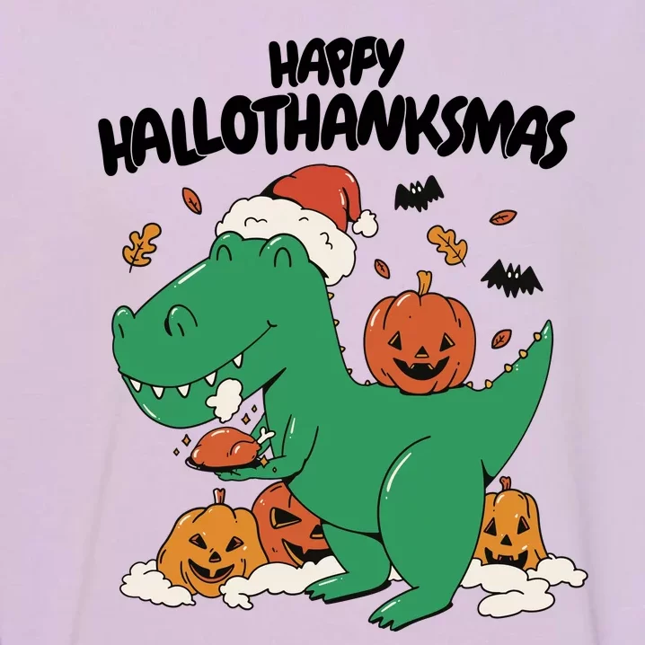 Happy Hallothanksmas Dinosaur Holiday Garment-Dyed Sweatshirt