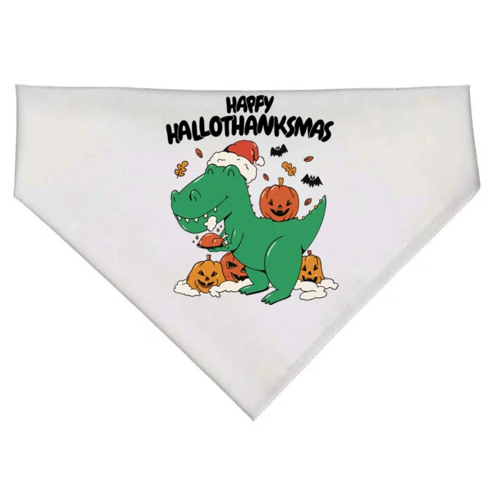 Happy Hallothanksmas Dinosaur Holiday USA-Made Doggie Bandana