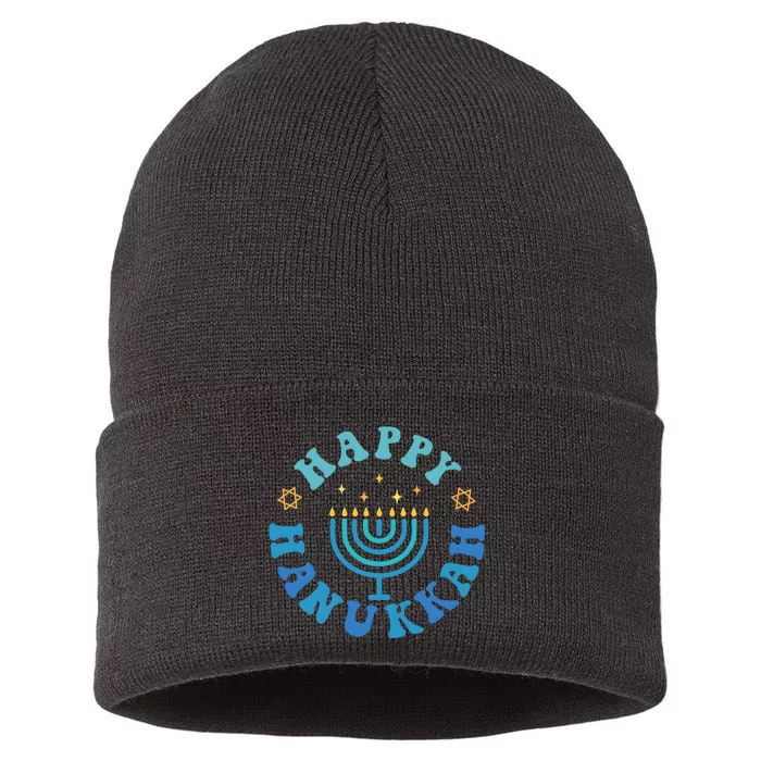 Happy Hanukkah Dinner Funny Jewish Family Sustainable Knit Beanie