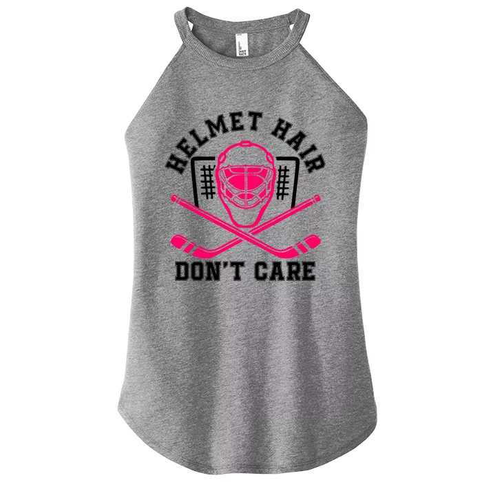 Helmet Hair DonT Care Funny Pink Hockey Mask Gift Women’s Perfect Tri Rocker Tank