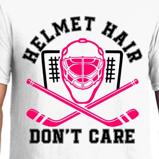 Helmet Hair DonT Care Funny Pink Hockey Mask Gift Pajama Set