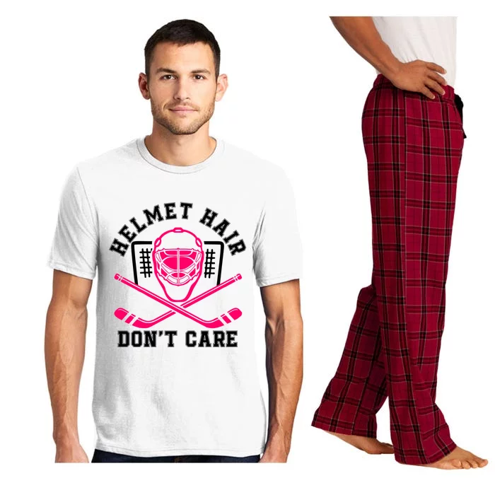 Helmet Hair DonT Care Funny Pink Hockey Mask Gift Pajama Set