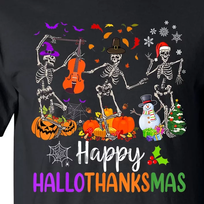 Happy HalloThanksMas Dancing Skeleton Halloween Thanksgiving Tall T-Shirt