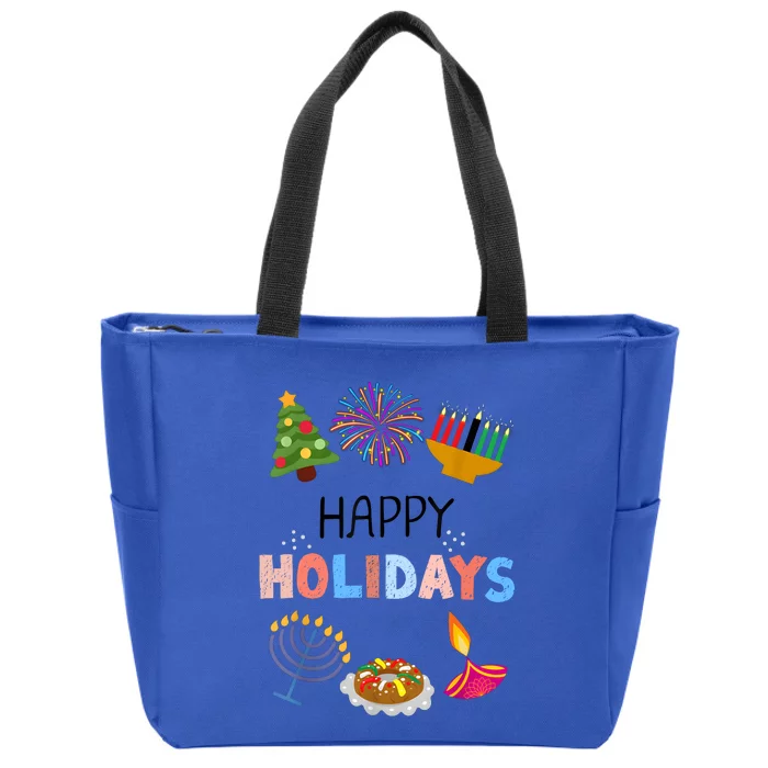 Happy Holidays Diwali Kwanzaa Hanukkah Christmas Zip Tote Bag