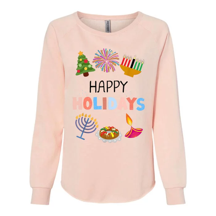 Happy Holidays Diwali Kwanzaa Hanukkah Christmas Womens California Wash Sweatshirt