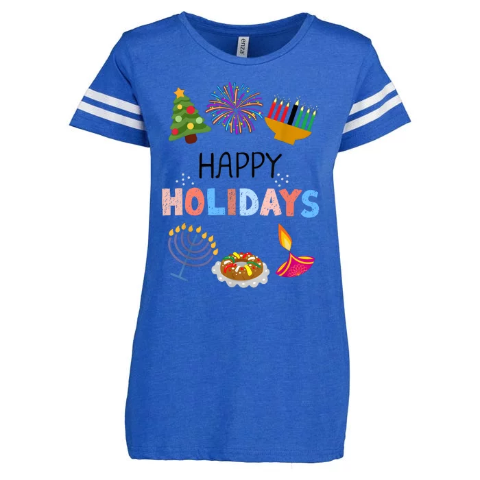 Happy Holidays Diwali Kwanzaa Hanukkah Christmas Enza Ladies Jersey Football T-Shirt