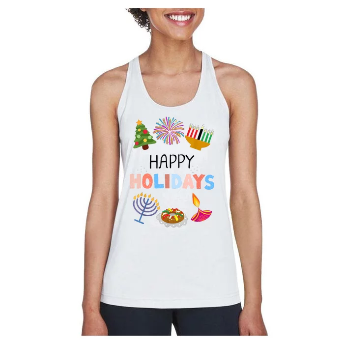 Happy Holidays Diwali Kwanzaa Hanukkah Christmas Women's Racerback Tank