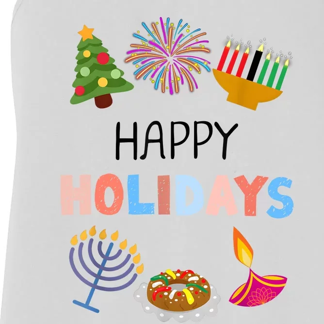 Happy Holidays Diwali Kwanzaa Hanukkah Christmas Women's Racerback Tank