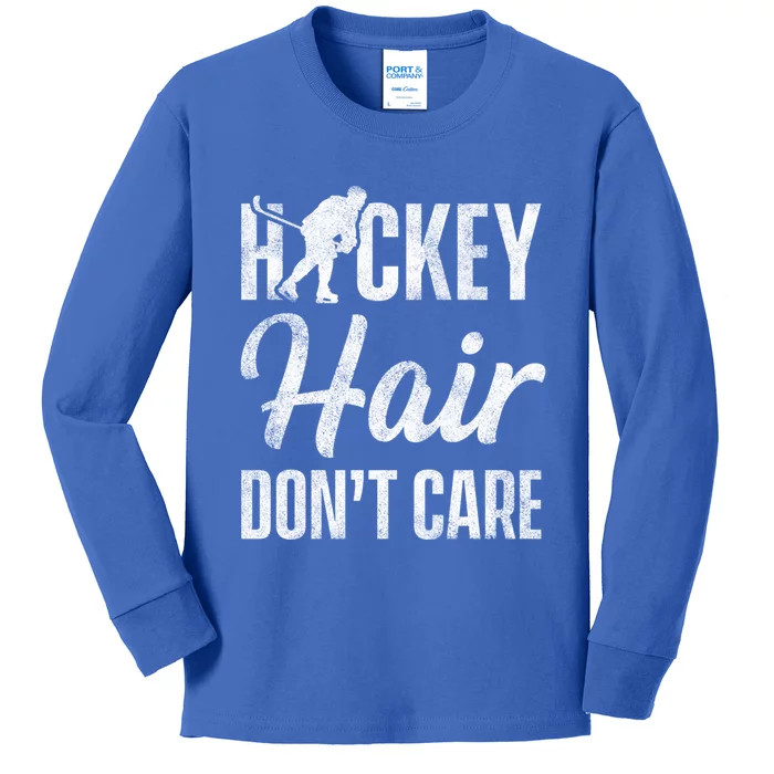 Hockey Hair Dont Care Ice Hockey Player Goalie Hockey Fan Gift Kids Long Sleeve Shirt