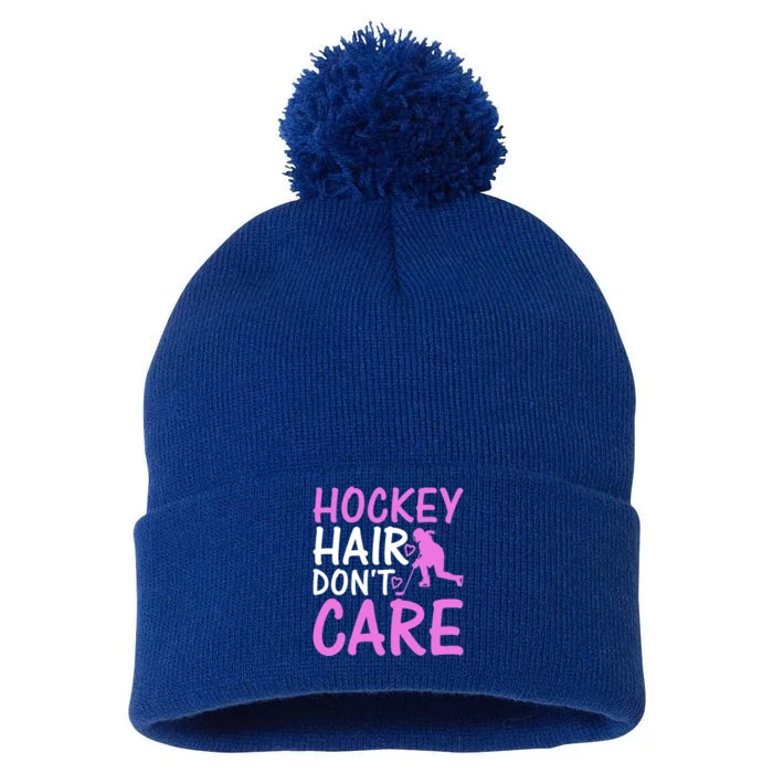 Hockey Hair Don`T Care Ice Hockey Gift Pom Pom 12in Knit Beanie