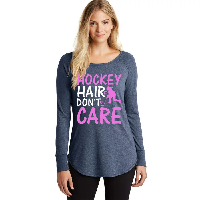 Hockey Hair Don`T Care Ice Hockey Gift Women's Perfect Tri Tunic Long Sleeve Shirt