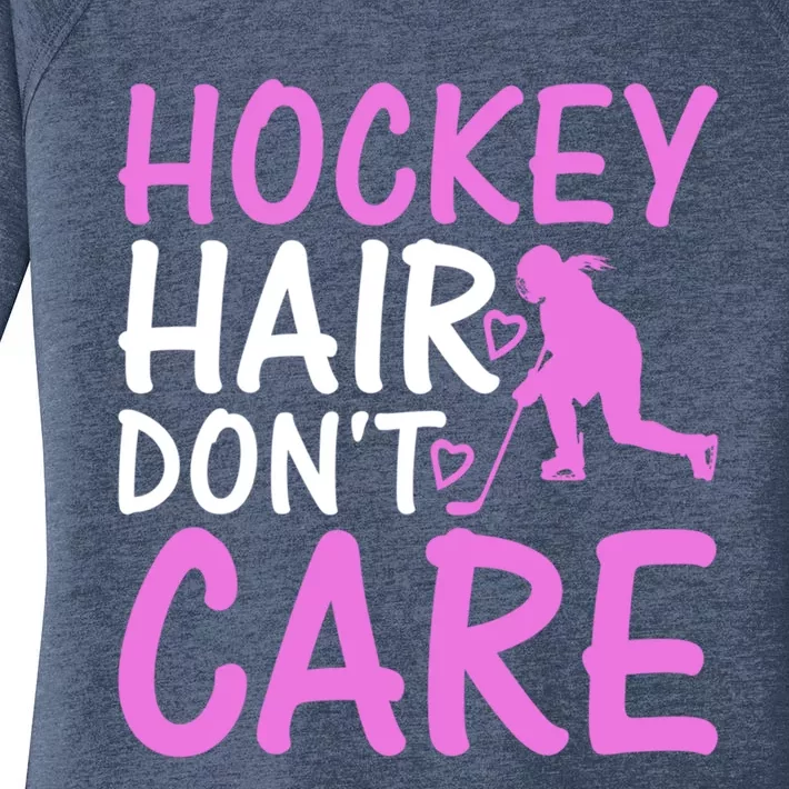 Hockey Hair Don`T Care Ice Hockey Gift Women's Perfect Tri Tunic Long Sleeve Shirt