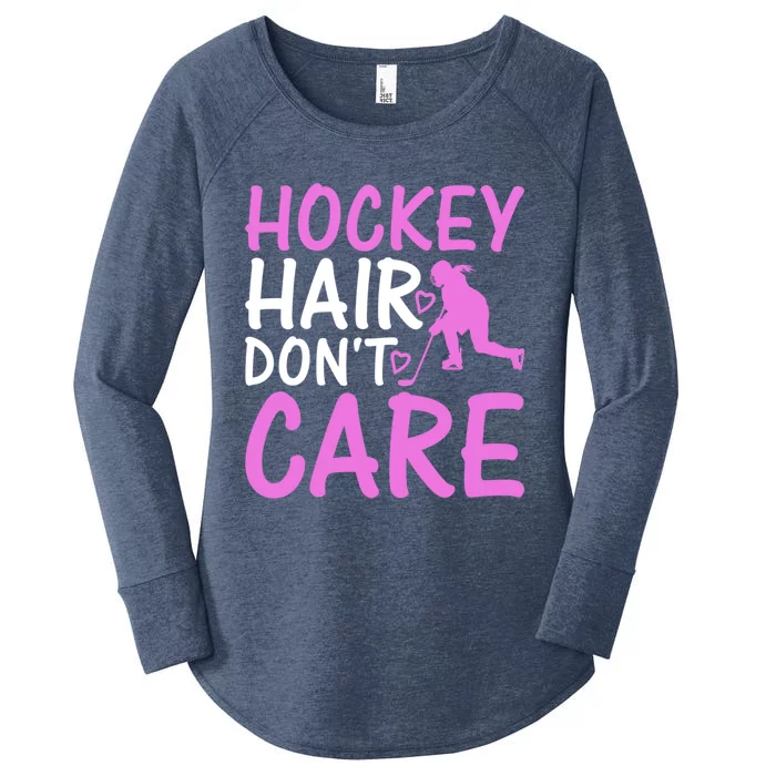 Hockey Hair Don`T Care Ice Hockey Gift Women's Perfect Tri Tunic Long Sleeve Shirt