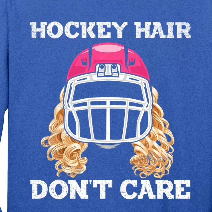 Hockey Hair Dont Care Ice Puck Player Gift Long Sleeve Shirt