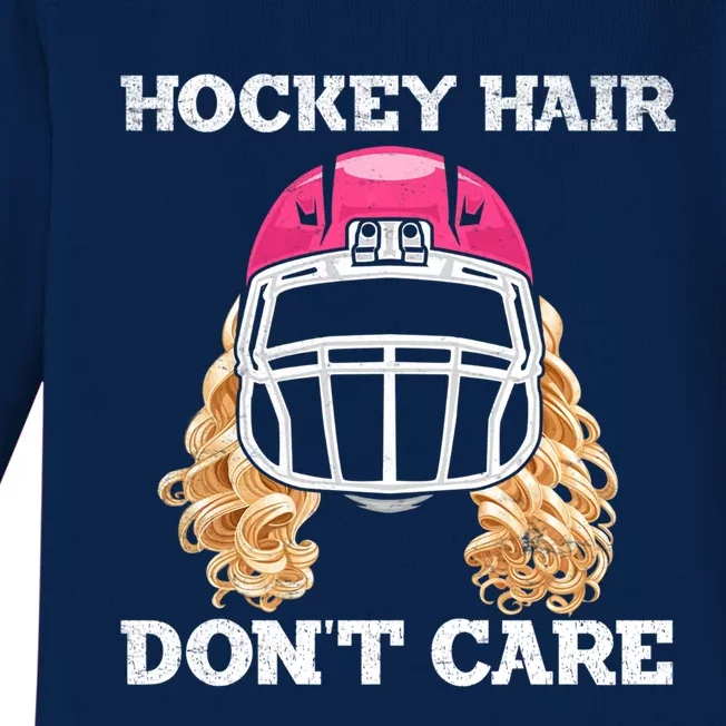 Hockey Hair Dont Care Ice Puck Player Gift Baby Long Sleeve Bodysuit