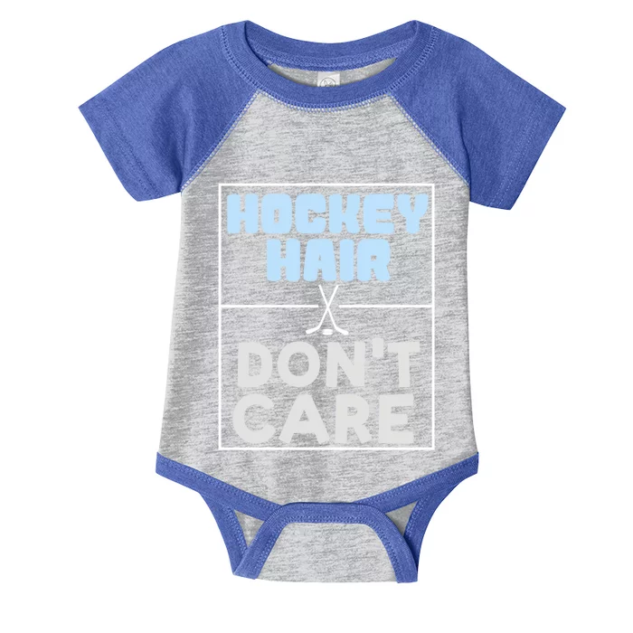 Hockey Hair Dont Care Ice Skating Puck Gift Infant Baby Jersey Bodysuit