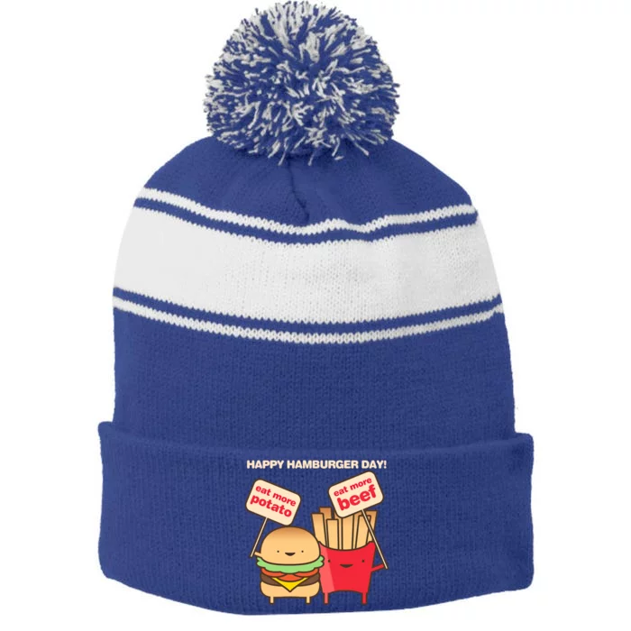 Happy Hamburger Day Funny Burger And Fries Gift Stripe Pom Pom Beanie