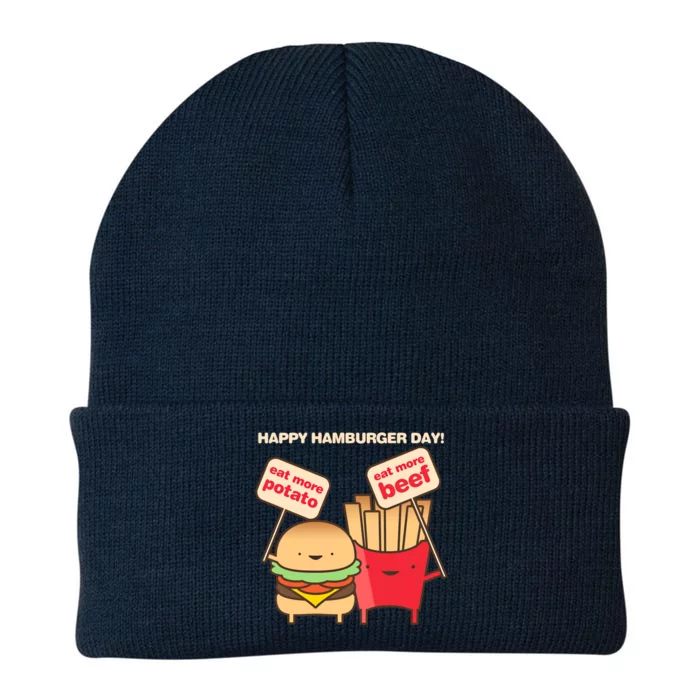 Happy Hamburger Day Funny Burger And Fries Gift Knit Cap Winter Beanie