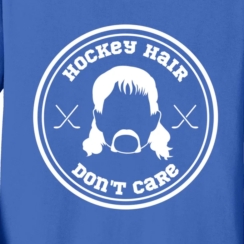 Hockey Hair Dont Care Gift Kids Long Sleeve Shirt