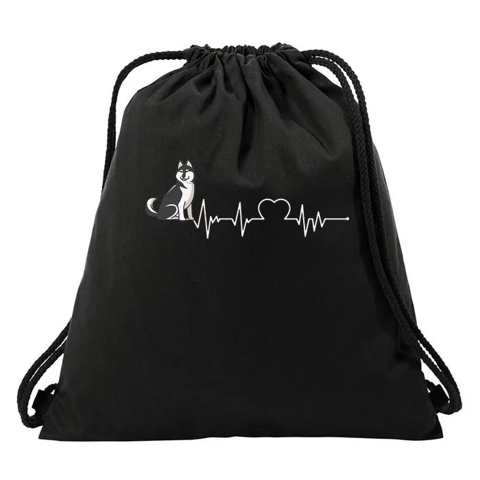 Husky Heartbeat Design for Husky Dog Lovers Drawstring Bag