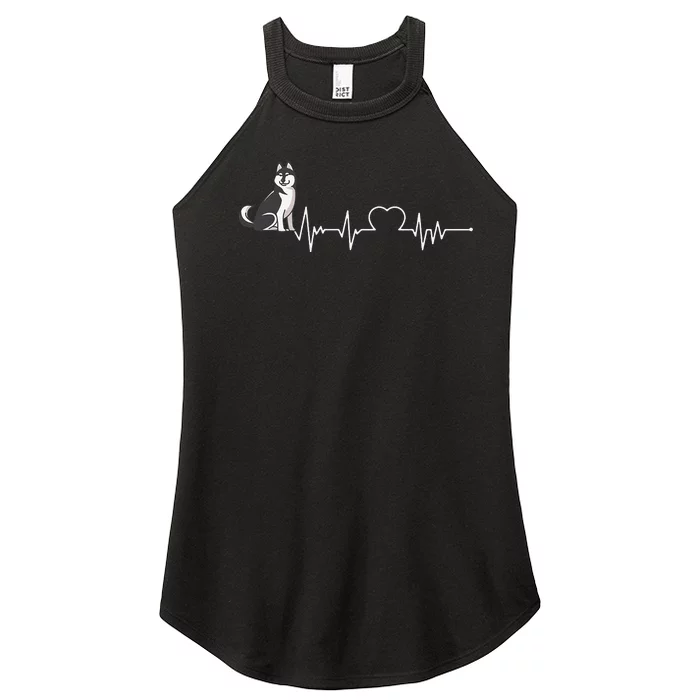 Husky Heartbeat Design for Husky Dog Lovers Women’s Perfect Tri Rocker Tank