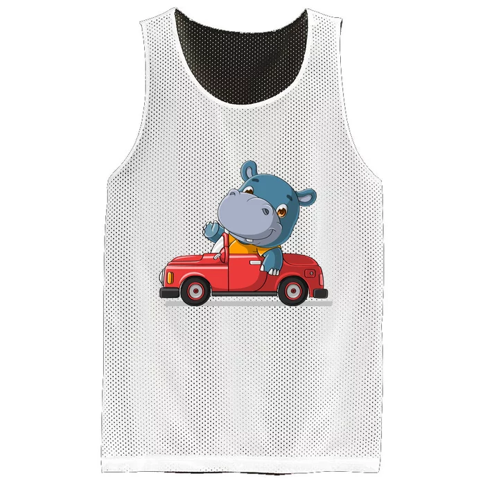 Happy Hippo Drive A Car Mesh Reversible Basketball Jersey Tank