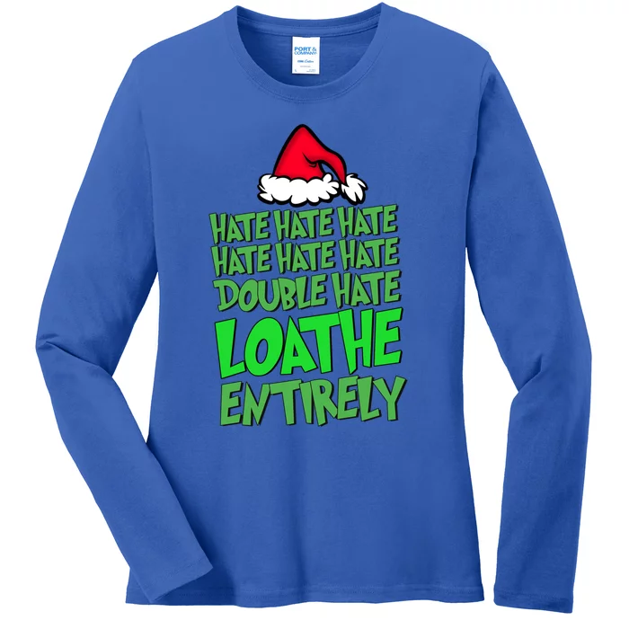 Hate Hate Double Hate Loathe Entirely Funny Christmas Santa Gift Ladies Long Sleeve Shirt