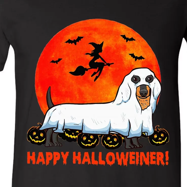 Happy Halloweiner Dachshund Halloween Costume V-Neck T-Shirt