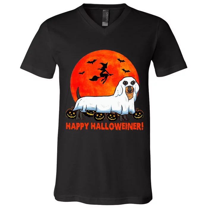 Happy Halloweiner Dachshund Halloween Costume V-Neck T-Shirt