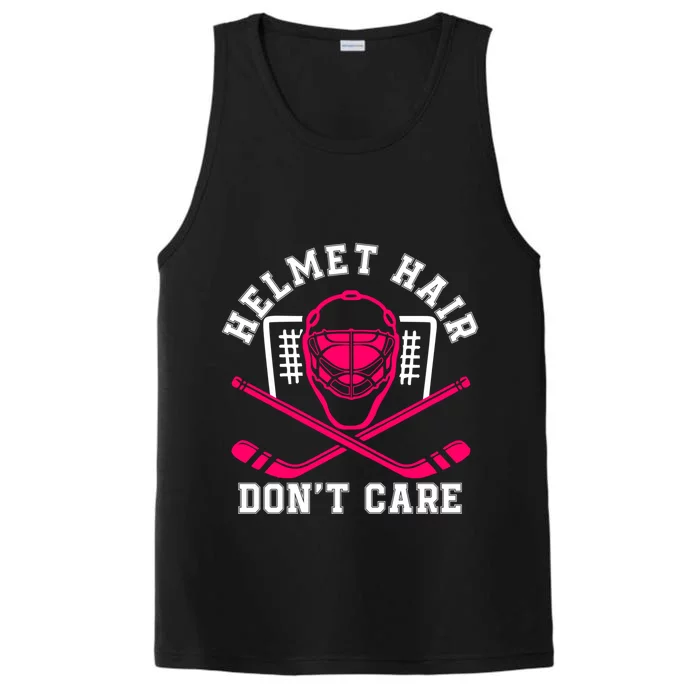 Helmet Hair Dont Care Pink Hockey Mask Player Pride Gift Performance Tank