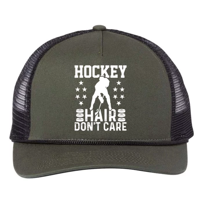 Hockey Hair Don't Care Ice Hockey Player Gift Retro Rope Trucker Hat Cap