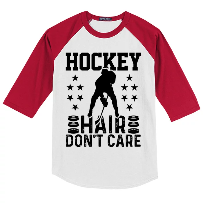 Hockey Hair Don't Care Ice Hockey Player Gift Kids Colorblock Raglan Jersey