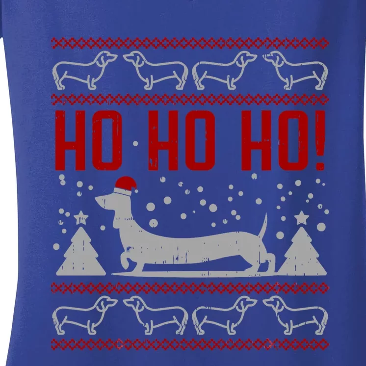 Ho Ho Dachshund Ugly Christmas Sweater Funny Dog Lover Great Gift Women's V-Neck T-Shirt